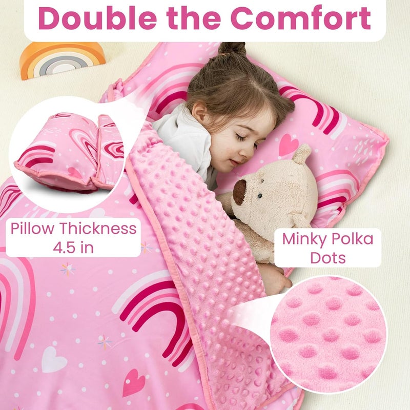 Beavtaens Toddler Nap Mat with Pillow and Minky Blanket, Large 55"x35" Sleeping Bag, Washable, Lightweight, Easy to Roll, Perfect for Preschool, Daycare, Kindergarten, Travel, Boys and Girls(Rainbow) - Image 4